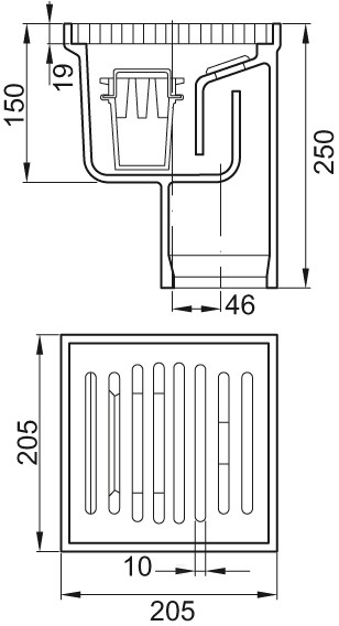 ACO Kellerablauf N 90 Grad L15 DN 100 R CRNI verchromt K3
