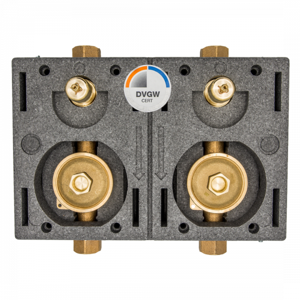 DELTAMESS Miniblock Duo Koax 2" 3/4" IG Rotguss mit AZK-Ventil