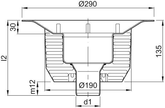 ACO Ablaufkörper 90Grad, mit Festflansch, gedämmt DN 70