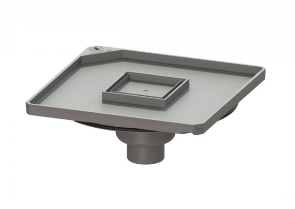 KESSEL Abdeckplatte 366 x 366 mm mit Ablaufkörper hoch, 50 mm GV, befl.