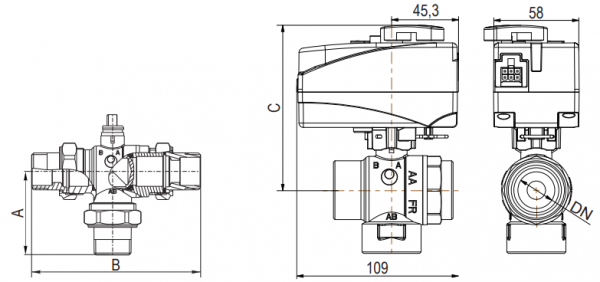 LK Armatur LK 527 3-Wege Kugelhahn G1 Kvs 9,6