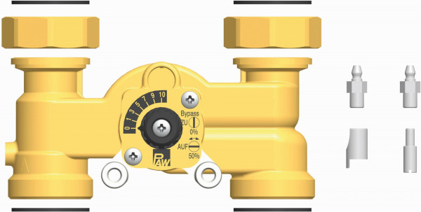 PAW 3 Weg Byp Misch DN 25 F 1" x 11/2"AG Dichtgn, Ü Muttr Kuppl Stck, Verdrh Si