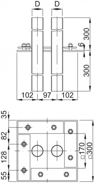 ACO Deckendurchführung ES mit 2 Hülsrohren d= 57mm