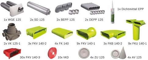 Junkers Bosch Luftverteilpaket Flachkanal b 100 qm komb. m JUPA HR1/2 T BOPA VE111
