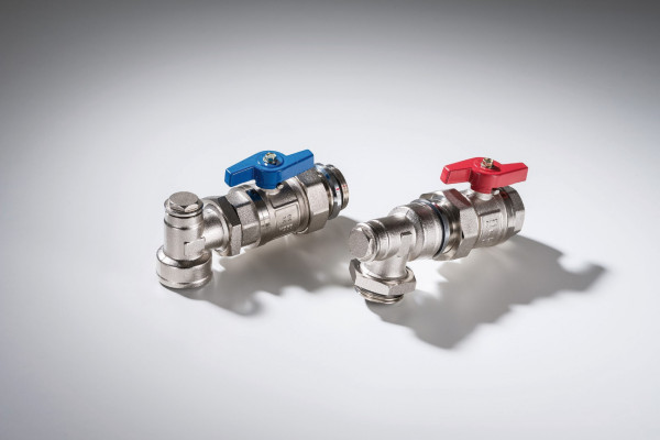 EMPUR Anschluss-Set 90° für Verteiler 1" 2 Kugelhähne mit Verschr. u. 2 Winkel