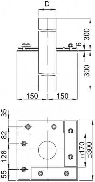 ACO Deckendurchführung ES mit 1 Hülsrohr d= 57mm