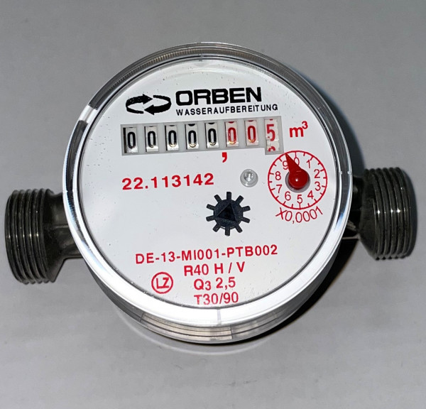 ORBEN Warmwasserzähler 3/4" für Thermostil mobil 4000 / 4000 PRO / Ultraflex