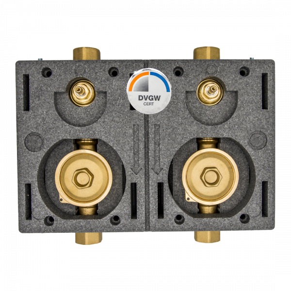 DELTAMESS Miniblock-Duo-Koax 2" 3/4" IG, Messing