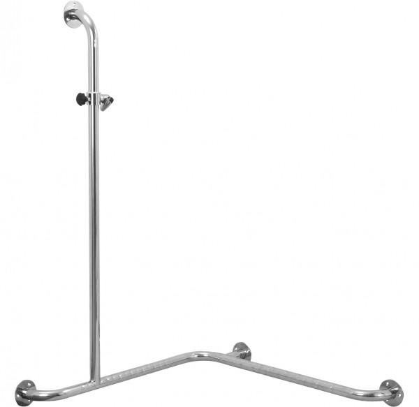 AS Duschhandlauf Edelstahl 1.4301, links Brausestange aufgesetzt, 670x670x1100 mm