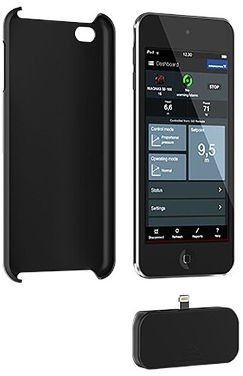 Grundfos Kommunikations Dongle MI 204 mit Apple iPod touch 5 und Schutzhülle