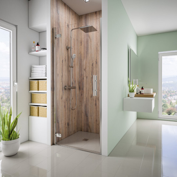 Exklusiv Kos Teilgerahmt alu chromeffekt Klarglas hell Drehtür für Nische Anschlag links 800