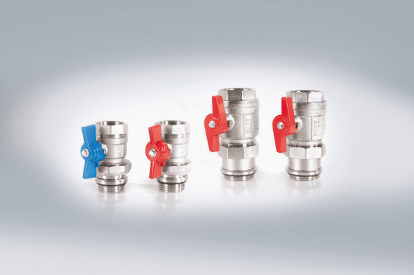 EMPUR Anschluss-Set Durchgang für Verteiler 2 Kugelhähne mit Verschr. 5/4" IG/AG