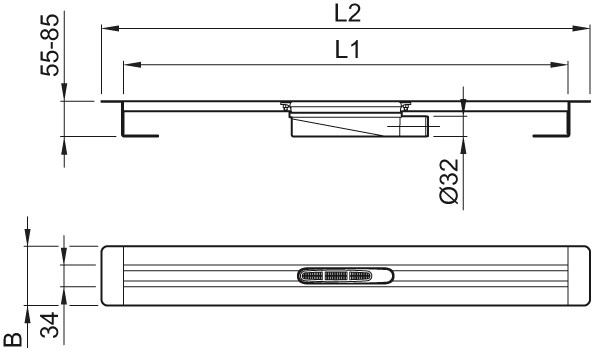 ACO Duschrinne ShowerDrain S DN 32, Einbauhöhe 55 85mm 900mm