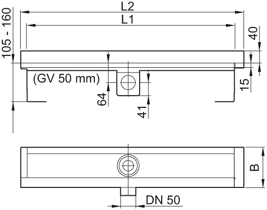 ACO Duschrinne ShowerDrain E DN 50 Aufkantung hinten und links 1200mm