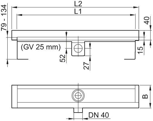 ACO Duschrinne ShowerDrain E DN 40/50 Aufkantung hint u rechts 1200mm