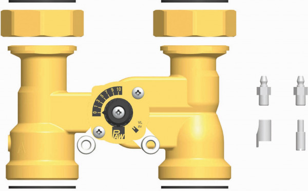 PAW 3-Wege Misch DN 32 F 11/4" x 2" AG Dichtgn, Ü Mut, Kuppl Stck, Verdrh Sichg