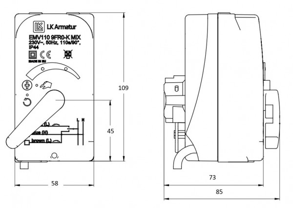 LK Armatur LK 940 Stellmotor 3R Kabel 1m 24VAC für LK 525