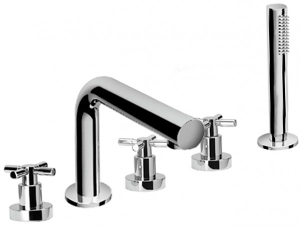 Herzbach Fünfloch Wannenbatterie Stilo mit Auslauf chr